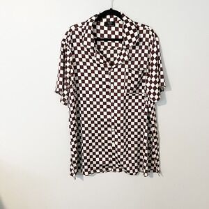 Dressed in lala satin brown cream checked shirt size large
